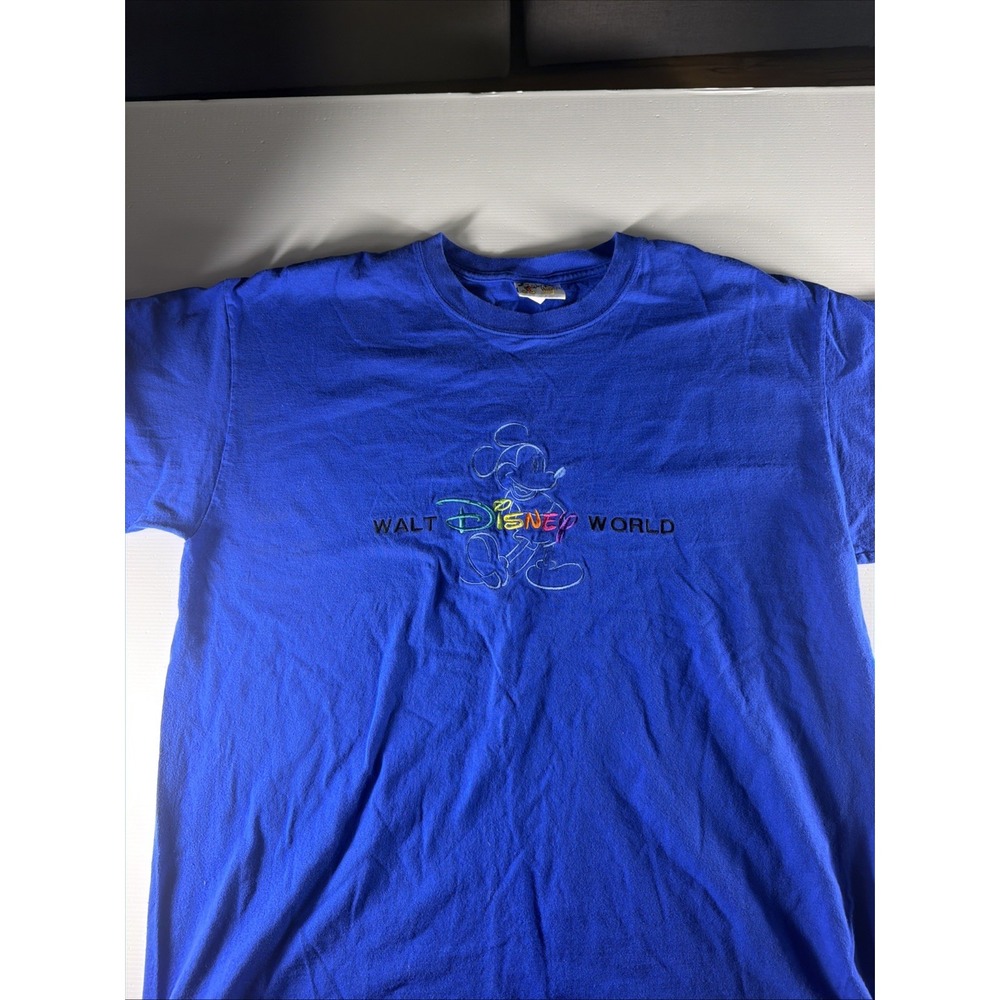 Vintage Walt Disney World Mickey Mouse T Shirt Large Blue Embroidered